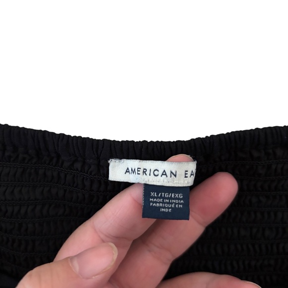 American Eagle Black Ruched Mesh Long Sleeve Top XL - Picture 2 of 9